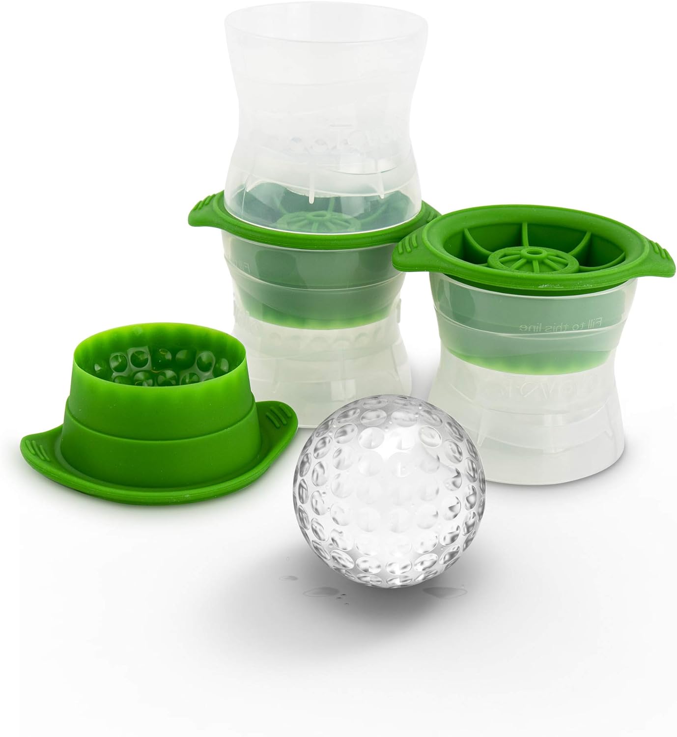 Golf Ball Shaped Ice Molds, Assorted Set of 3 - Large Ice Mold Gift Set - Sports Themed Unique Ice Mold Chills Drinks - Odor-Free Freezer Storage, Dishwasher-Safe with Silicone Plunger